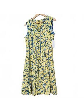 NWT Shelby Palmer Midi Floral Spring Dress 16 Yellow Blue Fit Flare Stretch